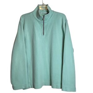 Tommy Bahama Mens Aqua Blue Cotton Spandex Quarter Zip Pullover Sweater Large